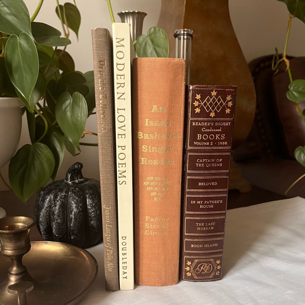 Curated Book Stack Set Decorative Vintage Hardcover Shelf Filler Brown Neutral